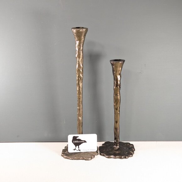 Pair of modernist candlesticks, Brutalist style MCM home décor - Picture 2 of 11